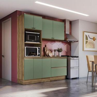 Imagem de Armário De Cozinha Compacta Torre Quente 100% Mdf 190cm Nogueira/verde