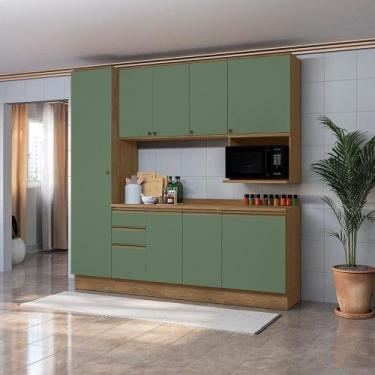 Imagem de Armário De Cozinha Compacta Nicho Micro-ondas 100% Mdf 230cm Nogueira/