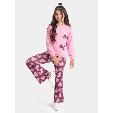 Imagem de Conjunto Inverno Menina Rosa Blusão com Laço e Calça Bailarina Coraçõe