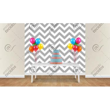 Imagem de Painel em Jacquard Estampado Chevron Cinza, 3,00 x 2,80