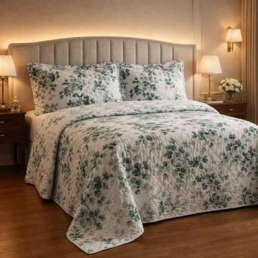 Imagem de Cama Posta King Lauryn Colcha Luxo Algodão Bordado 3 Pçs - De Luca Enx