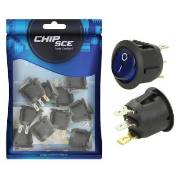 Imagem de 10X Chave Gangorra Redonda Kcd1-106N Acende Com Neon Azul - Chipsce