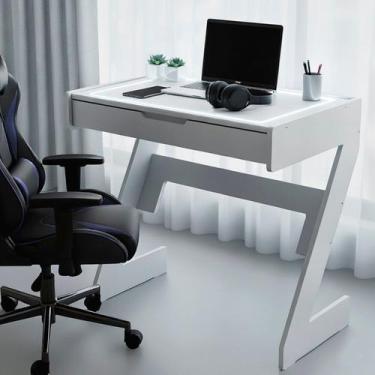 Imagem de Escrivaninha para Escritório com Luz Neon 1 Gaveta 73cm Branco - JPF M