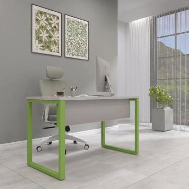Imagem de Escrivaninha Mesa Escritório X 150cm Industrial Cinza E Verde Miró - P