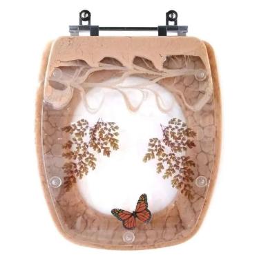 Imagem de Acento Sanitário Poliéster Decorada Borboleta Stylus Pêssego 73 para louça Celite