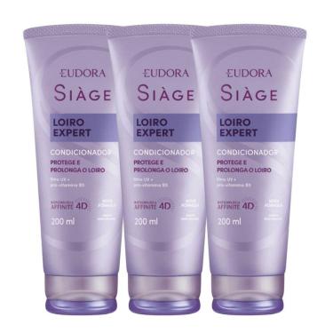 Imagem de Kit 3 Condicionador Matizador Loiro Expert Roxo Desamarelador Violeta Platinado 200ml Eudora Siàge