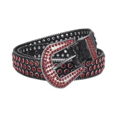 Imagem de Cinto Masculino Grande De Couro Com Strass E Rebites Brilhantes Estilo