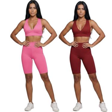 Imagem de KIT 2 Conjunto Top Bojo e Bermuda Ciclista Vekyo Roupa Para Academia Treino Moda Fitness Musculação-Feminino