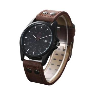 Imagem de Relógio De Pulso Masculino Com Pulseira De Couro, Relógio De Quartzo C