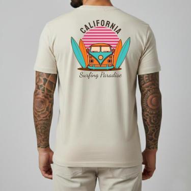 Imagem de Camiseta Masculina Surf California Kombi Algodão Slim Fit Camisa Verão Tropical Manga Curta Casual-Masculino