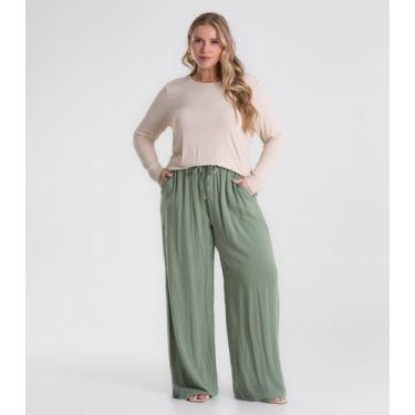 Imagem de Calça Pantalona Linho Plus Size Secret Glam Verde, Plus G2, Verde