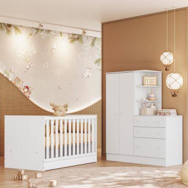 Imagem de Conjunto Quarto Bebê Doce Sonho Mini Berço Com Colchão e Guarda Roupa 