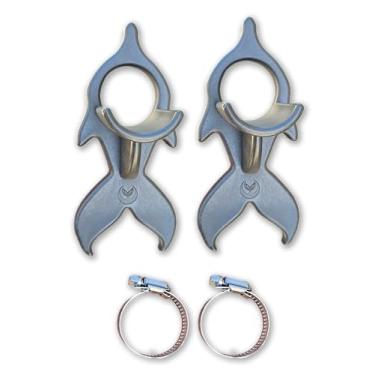 Imagem de Mermaid Gear, Caudas de piscina, pacote com 2 suportes de mangueira de spa acima do solo, acessórios de suporte de tubulação para acessórios Intex, Coleman, Bestway de 3,8 cm ou 38,1 mm (cinza)