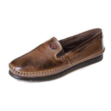 Imagem de Sapatilha Mocassim Couro Masculino Costura Manual Calce Facil Ajuste Elastico Macia Leve Dia a Dia-Masculino