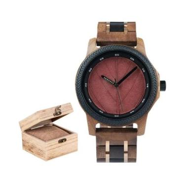 Imagem de Relógio De Madeira Artesanal Masculino BOBO BIRD Original Com Folha Na