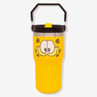 Imagem de Copo Tumbler Hanger Garfield para Bebidas em Aço Inoxidável com Parede Dupla, Canudo e Alça Laranja Zonacriativa