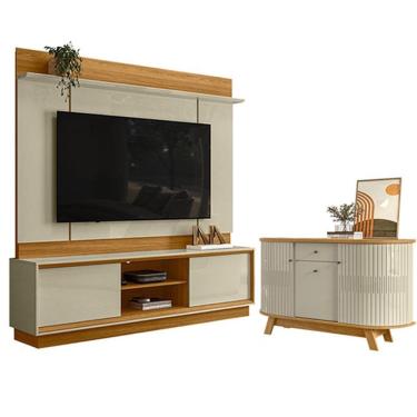 Imagem de Estante Home Theater Siena Sem Pés Com Aparador Para Sala Buffet Monza Cumaru Opala - M...