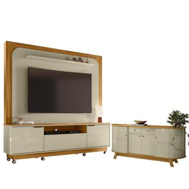 Imagem de Estante Home Theater Nilo Com Rodízios Com Aparador Para Sala Buffet Mônaco Cumaru Opal...