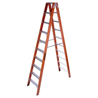 Imagem de Escada Tesoura Profissional Fibra de Vidro e Alumínio 10 Degraus 2,76m Duplo Acesso Sín...