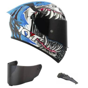 Imagem de Capacete KYT TT Course Megalodon Azul Mais Viseira Fumê e Spoiler Fumê