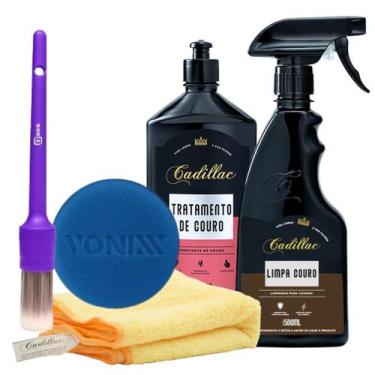 Imagem de Kit limpa couro + tratamento de couro cadillac + pano + aplicador + pi