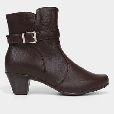 Imagem de Bota Cano Curto Mooncity Salto Grosso Baixo Fivela Feminina-Feminino