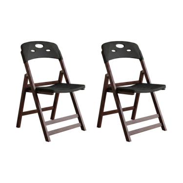 Imagem de Kit 2 Cadeiras Dobráveis Elegance Imbuia em Madeira Assento em Polipropileno Varanda Área - Preto