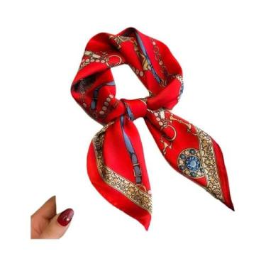 Imagem de Cachecol Feminino De Cetim Estampado Floral Com Poás De 70cm, Quente E