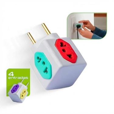 Imagem de Kit 3 Adaptador Tomada Cubo 4 Entradas Benjamin Colorido 10a E 20a Amp