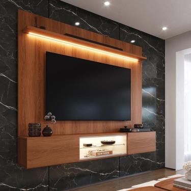Imagem de Painel com Rack Milano para TV até 70” com LED, Nicho Iluminado e Portas Basculantes
