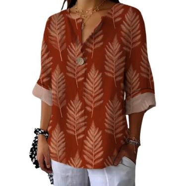 Imagem de Camisas de linho casual de negócios, manga 3/4, para mulheres, 2GG 202