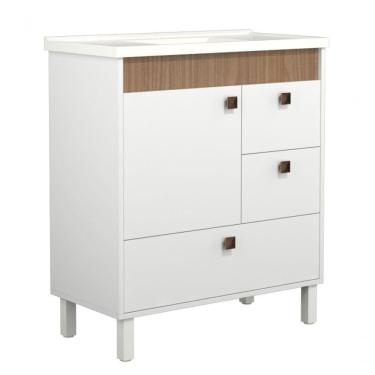 Imagem de Gabinete para Banheiro Beirute 80CM de Chão 1 Porta 3 Gavetas MDF Branco Jequitiba