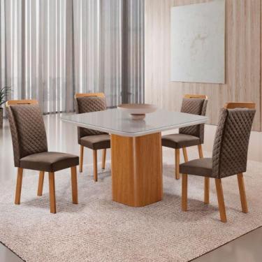 Imagem de Mesa de Jantar Eloise 90cm Tampo MDF Vidro Canto Copo com 4 Cadeiras L