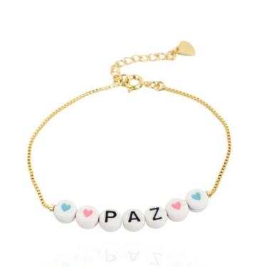 Imagem de Pulseira feminina fina paz coloridos banhada a ouro 18k - Brimatto