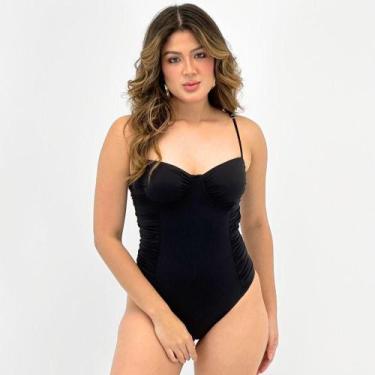 Imagem de Maiô Alto Giro Tanga Drapeado Feminino, M, Preto
