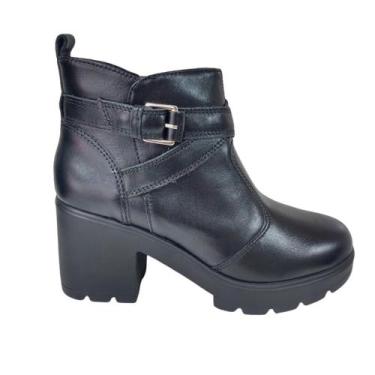 Imagem de Bota plataforma tratorada tiras e fivela di vitrini couro, Preto, 35