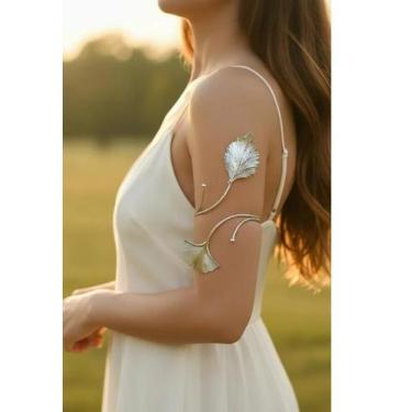 Imagem de Pulseira Bracelete Feminina Folha Dupla Biju Elegante - Deusa Modas, P