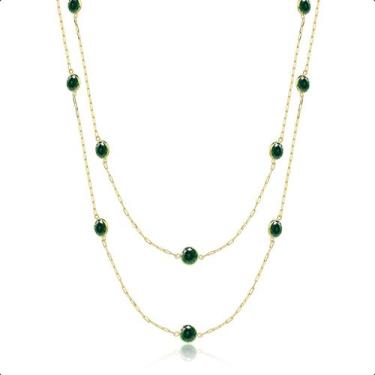 Imagem de Colar Ouro 18k Zircônias Verde Esmeralda 5mm - 90cm - S.Demór Joias