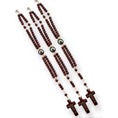 Imagem de 10 Terço Madeira Pulso Nossa Senhora Aparecida Medalha Metal Católico 