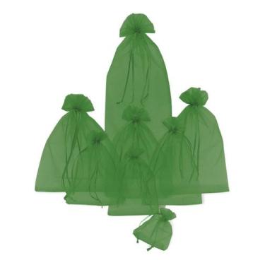 Imagem de Kit Com 50 Saquinhos De Organza 15x38cm - Fitas e Festas, Verde-musgo 
