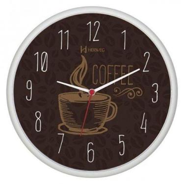 Imagem de Relógio de parede analógico decorativo coffe mecanismo step herweg bra