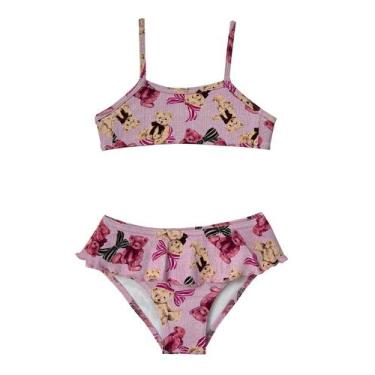 Imagem de Biquíni Infantil Estampado com Babados - Metida Moça, 12, Ursos pink