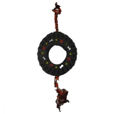 Imagem de Brinquedo para Caes e Cachorro Pneu com Corda Preta e Laranja 10.5 Cm 