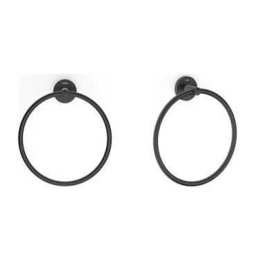Imagem de Kit com 2 Toalheiro Anel New City Design Elegante Preto/Matte Celite