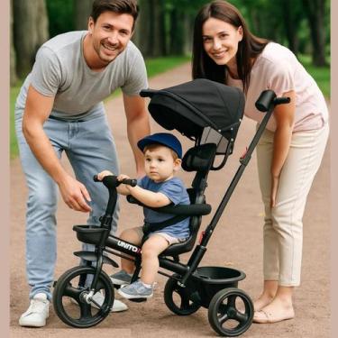Imagem de Triciclo Infantil Empurrador Preto Cobertura Solar Passeio Carrinho An