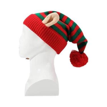 Imagem de Chapéu De Natal Listrado Com Orelhas Pequenas, Gorro De Tricô Para Fes