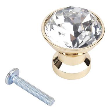 Imagem de Yosoo Puxadores de armário de cristal em forma de diamante, 4 peças, puxadores de gaveta de armário de furo único, 3,8 x 2,8 cm (dourado)