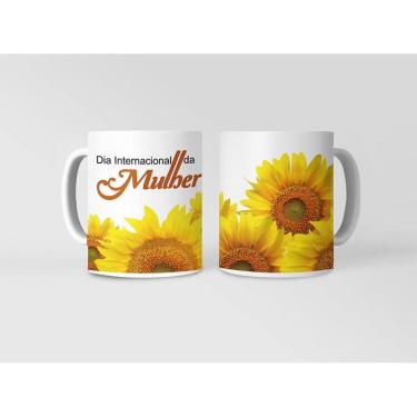 Imagem de Caneca ECF Dia da Mulher - Girassóis Porcelana Branca 325ml