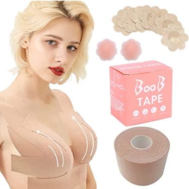 Imagem de Roexboz Fita BH Push Up Big Broß Boob Tape BH Back Free Setleptless Breast Tape for Breast Tightening Respirável Roller Breast Band Silicone Breast Covers Flower - Shape