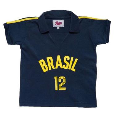Imagem de Camisa Brasil Vôlei 1984 Liga Retrô Infantil  Azul Marinho 6